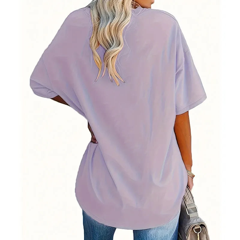 T-shirt col V imprimé rose