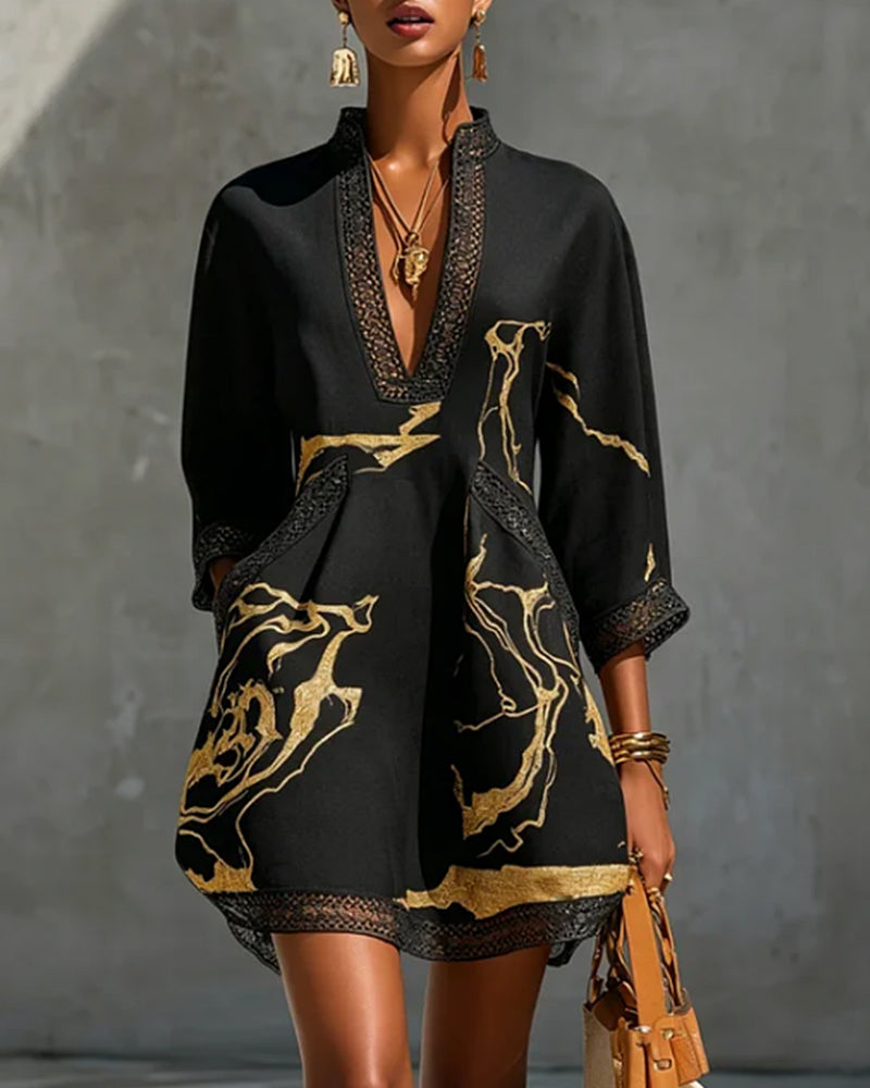 Robe à col montant et bord ajouré Noir