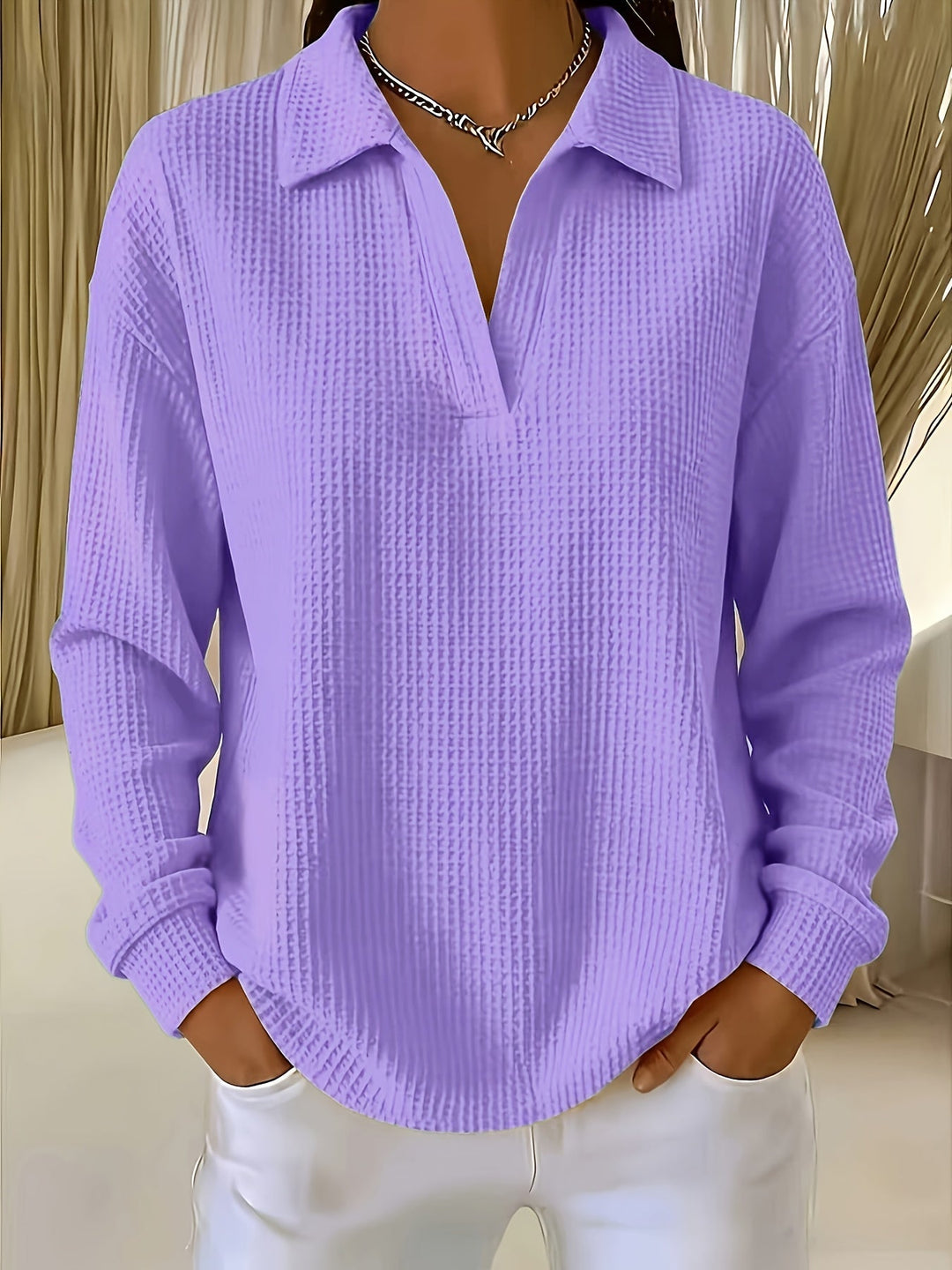 Daphnie - Gilet col polo texturé Violet - Meralie Boutique