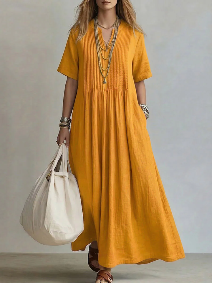 Robe plissée Jaune safran