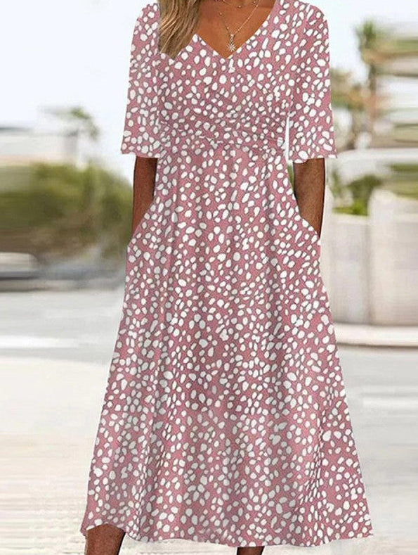 COLETTE | ROBE MIDI À POIS ÉLÉGANTE ET FLATTEUSE POUR LE VENTRE
