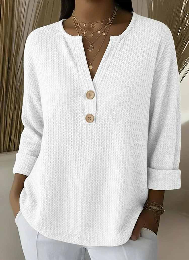 Giselle pull texturé à boutons - Blanc