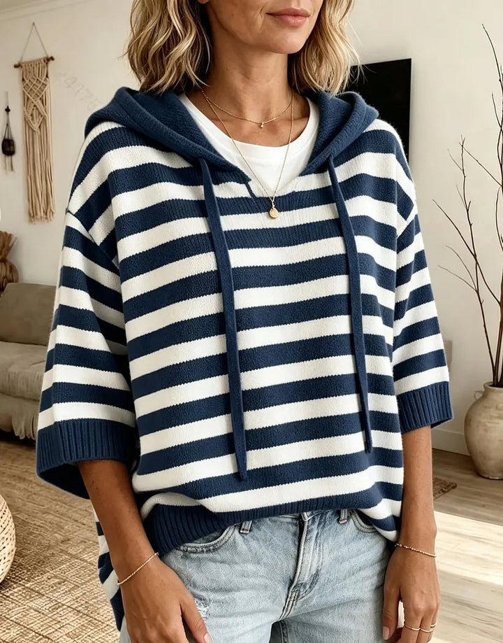 Kiera - Gilet a capuche raye Bleu - Meralie Boutique