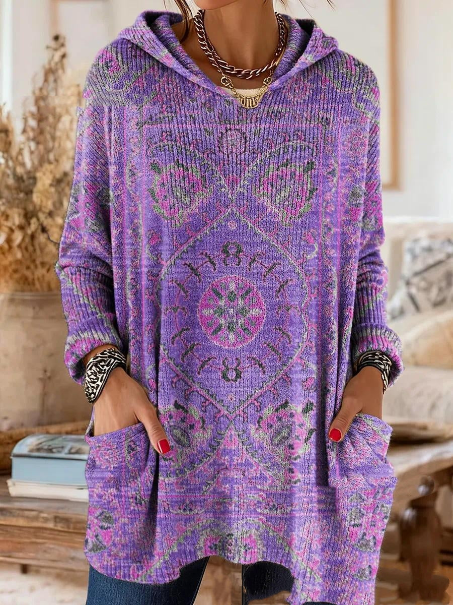 Alice tunique à capuche imprimé ethnique vintage - Violet
