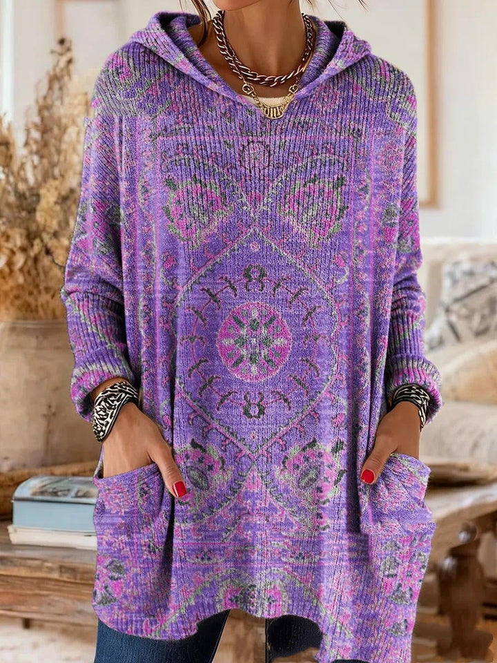 Alice tunique à capuche imprimé ethnique vintage - Violet