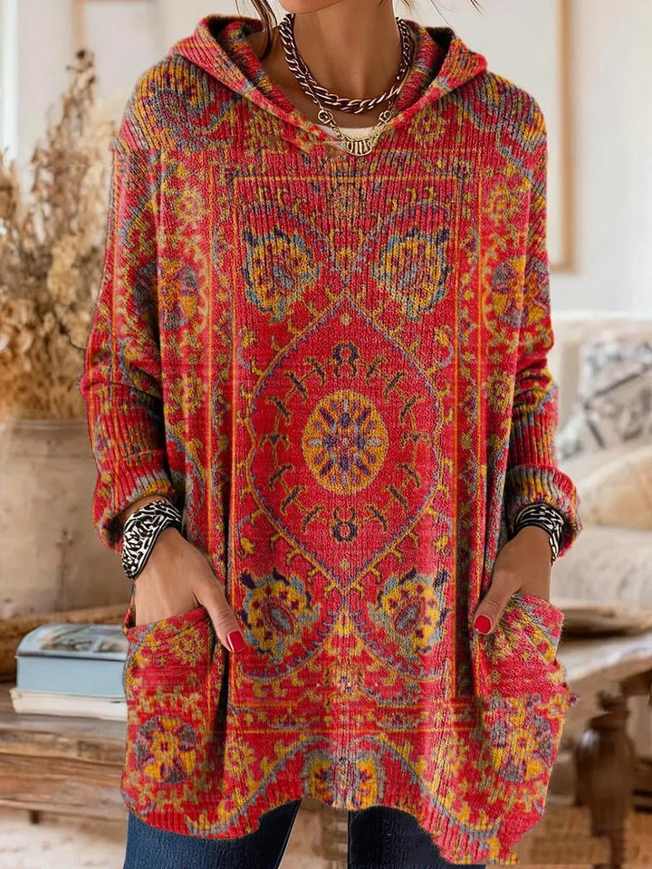 Alice tunique à capuche imprimé ethnique vintage - Rouge