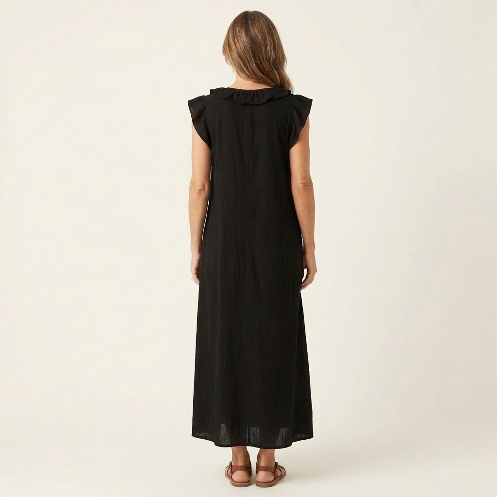 Josette | Robe Maxi en Lin à Volants et Décolleté en V