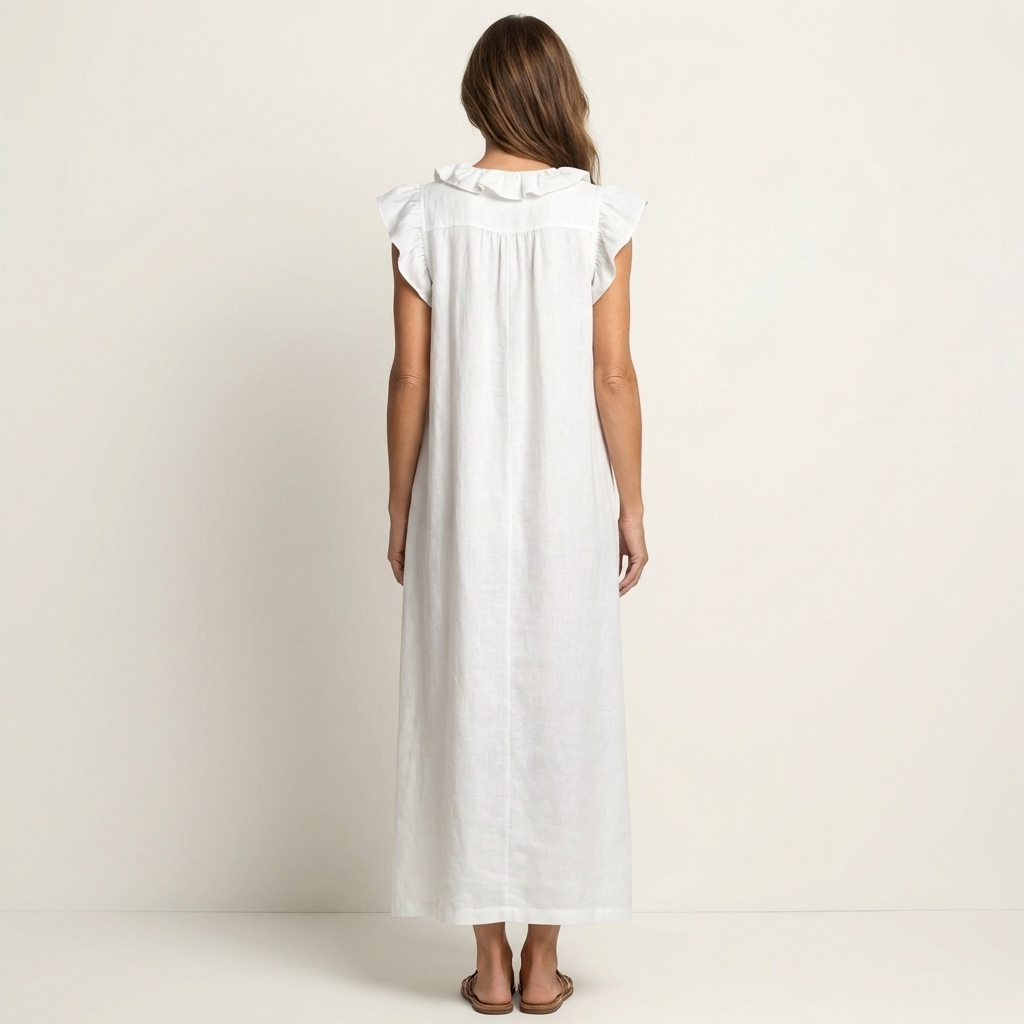 Josette | Robe Maxi en Lin à Volants et Décolleté en V
