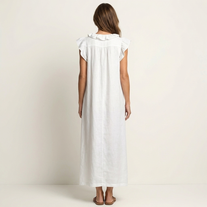 Josette | Robe Maxi en Lin à Volants et Décolleté en V