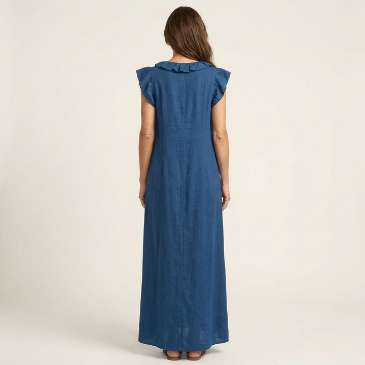 Josette | Robe Maxi en Lin à Volants et Décolleté en V