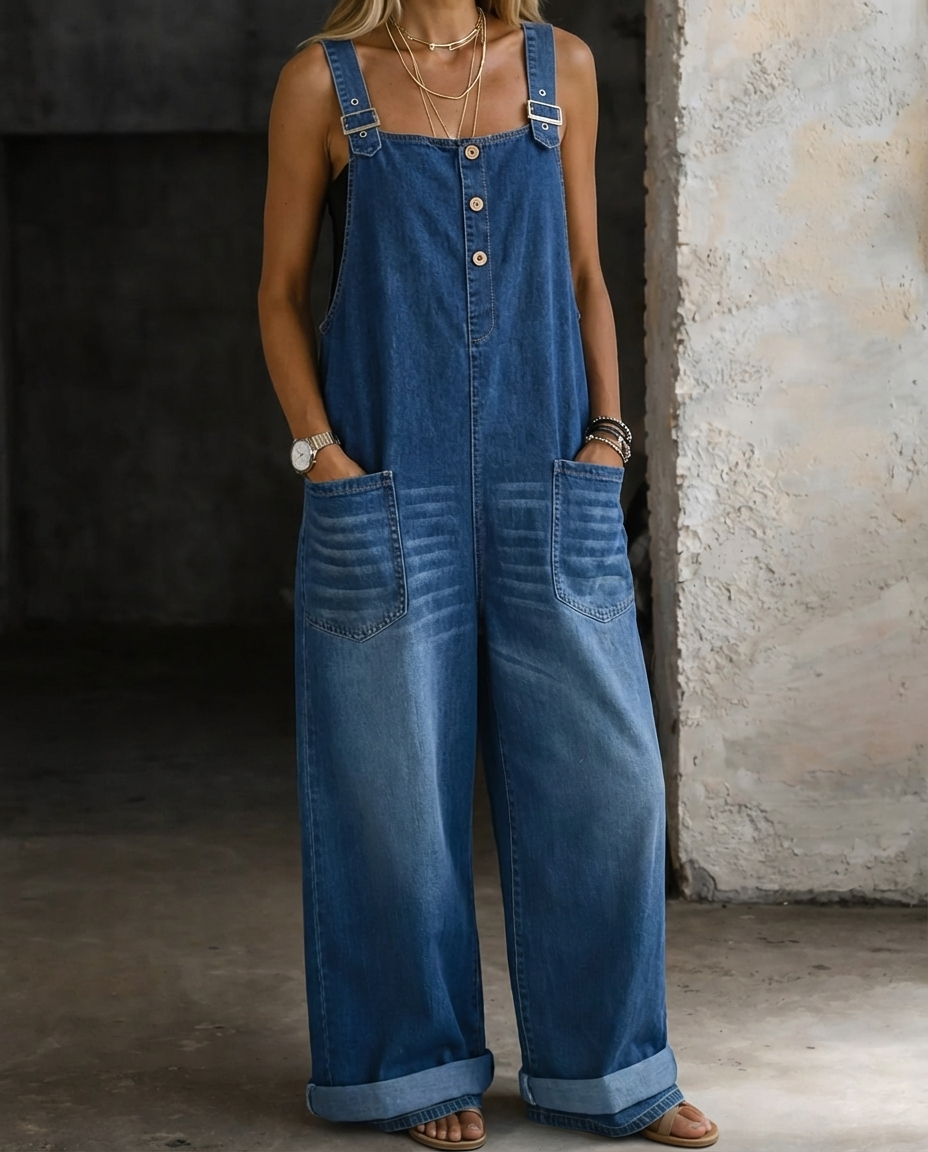 Brooke - Salopette denim poches Bleu - Meralie Boutique
