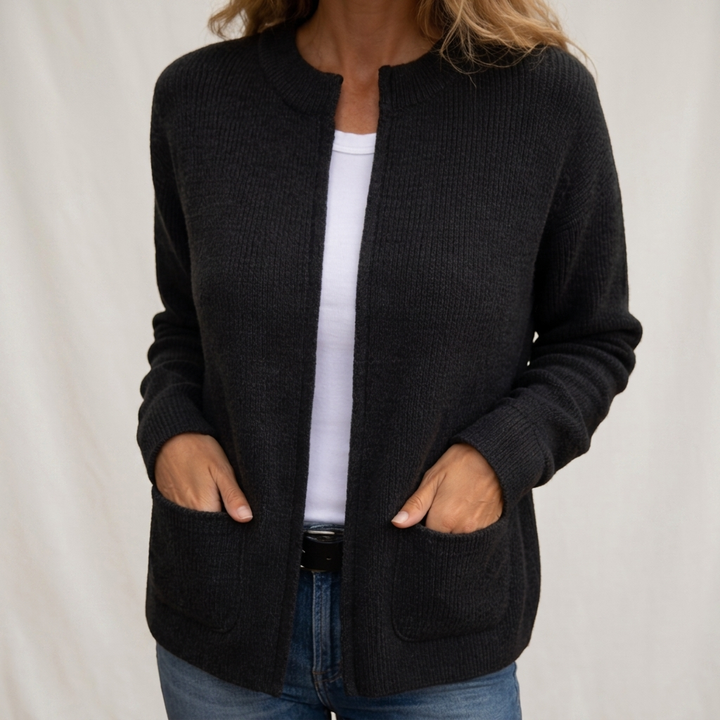 Annika - Gilet ample à poches profondes Noir - Meralie Boutique