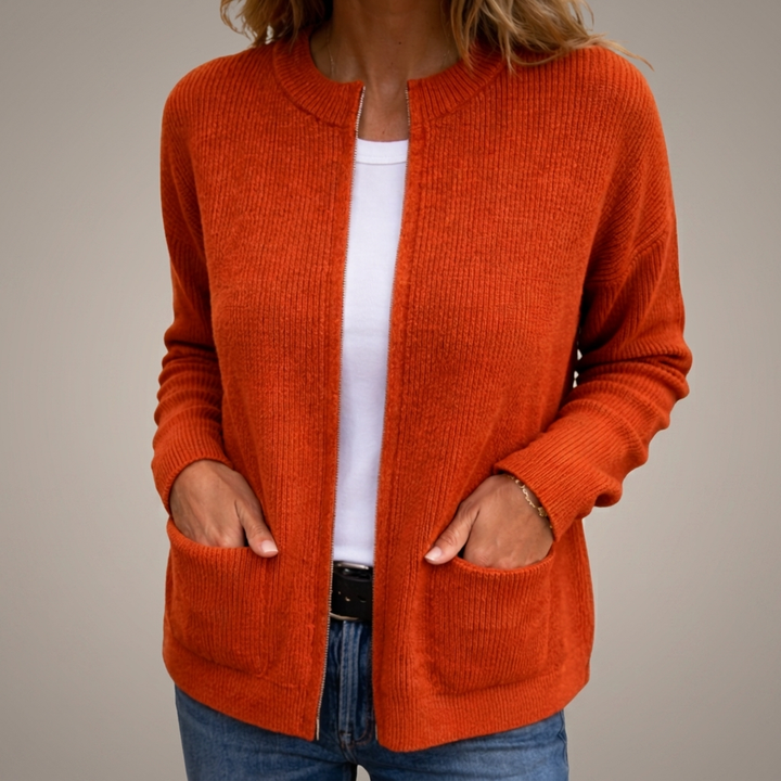 Annika - Gilet ample à poches profondes Orange - Meralie Boutique