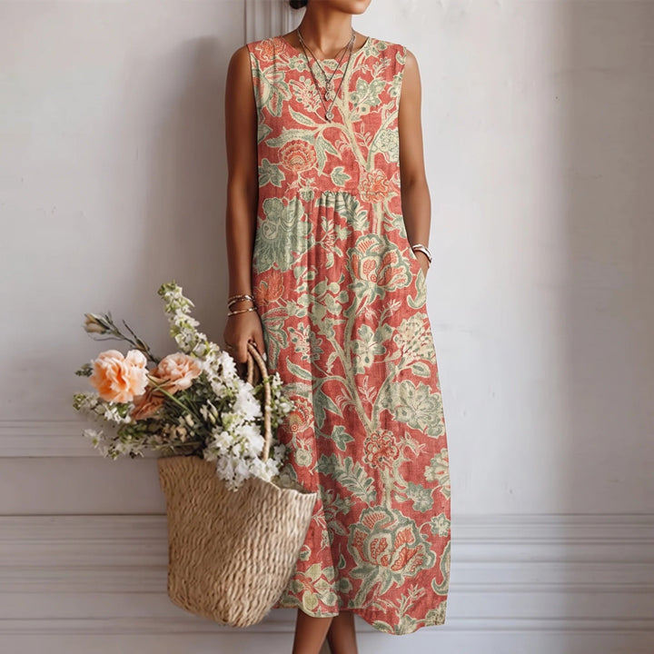Robe midi en coton et viscose Corail