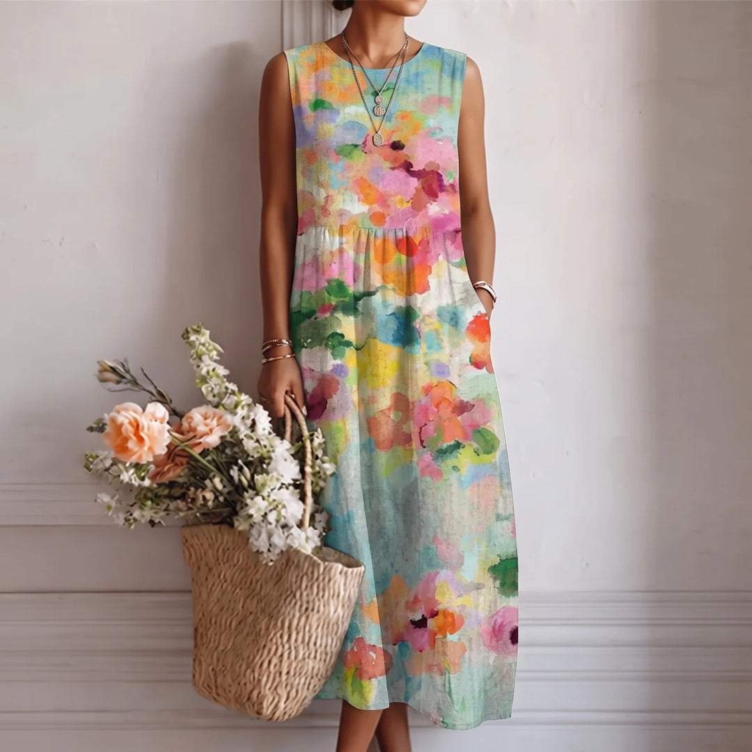 Robe midi en coton et viscose Aquarelle