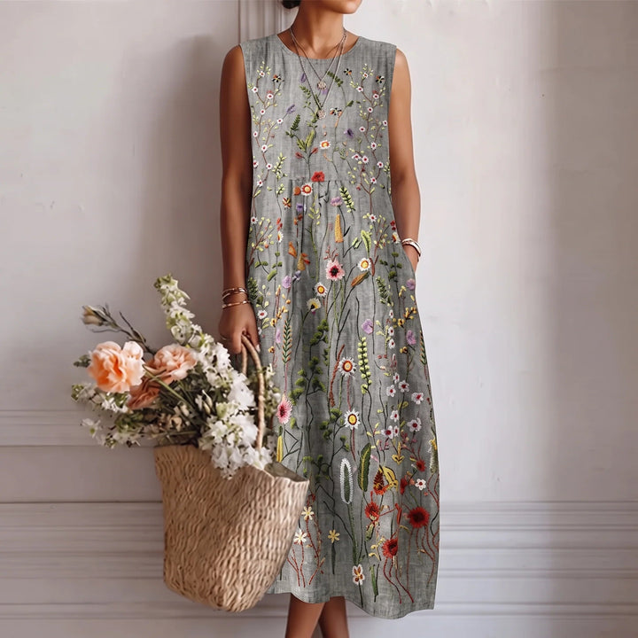 Robe midi en coton et viscose Gris