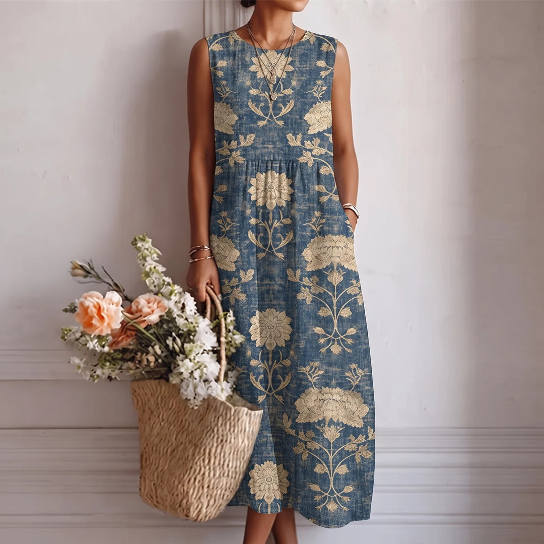 Robe midi en coton et viscose Bleu vintage