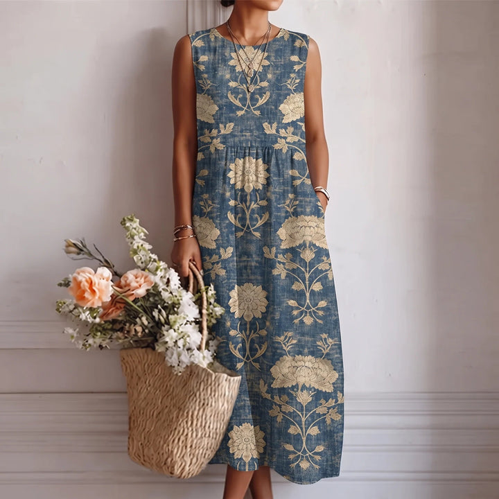 Robe midi en coton et viscose Bleu vintage