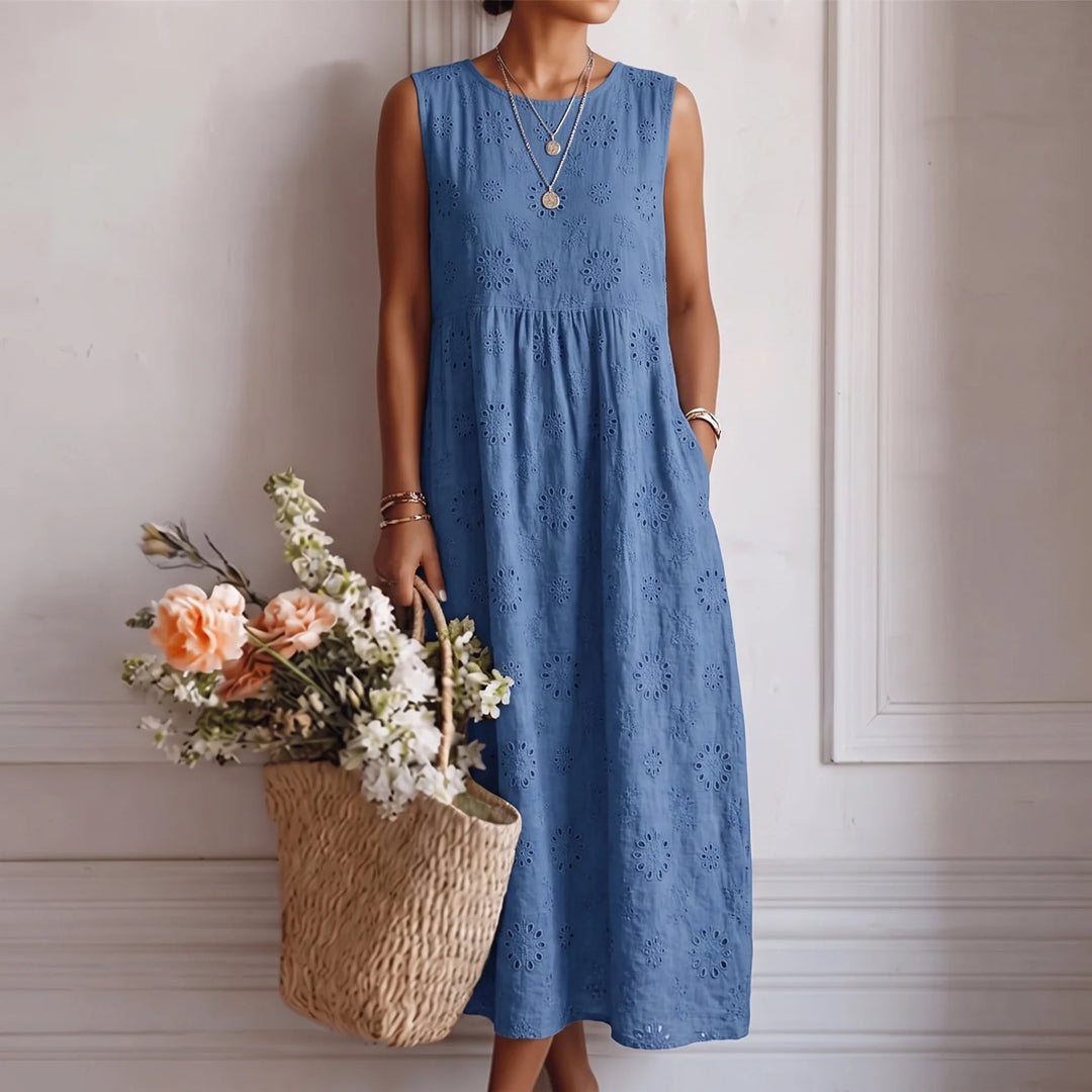 Robe midi en coton et viscose Bleu
