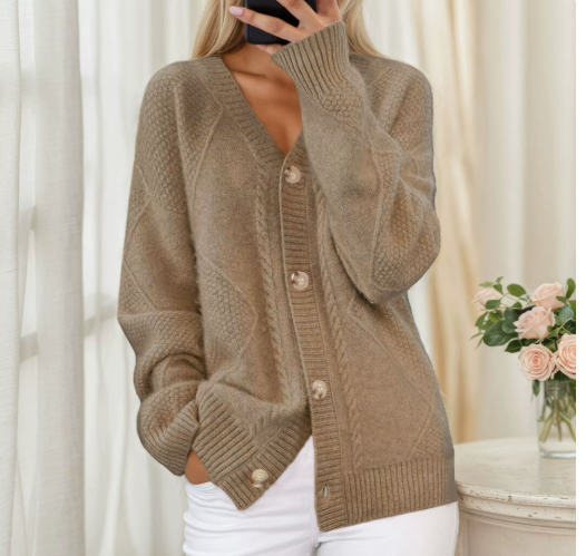 Cardigan en maille col V Camel