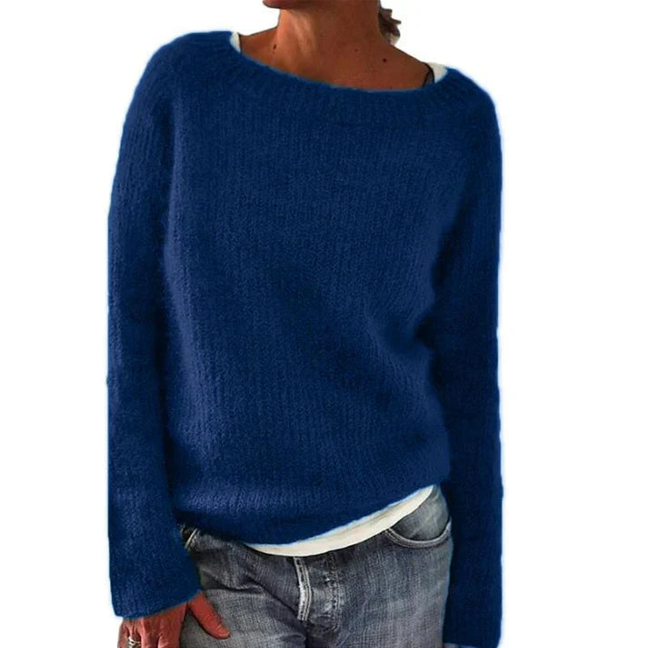 Nina - Pull classique col oversize Bleu - Meralie Boutique