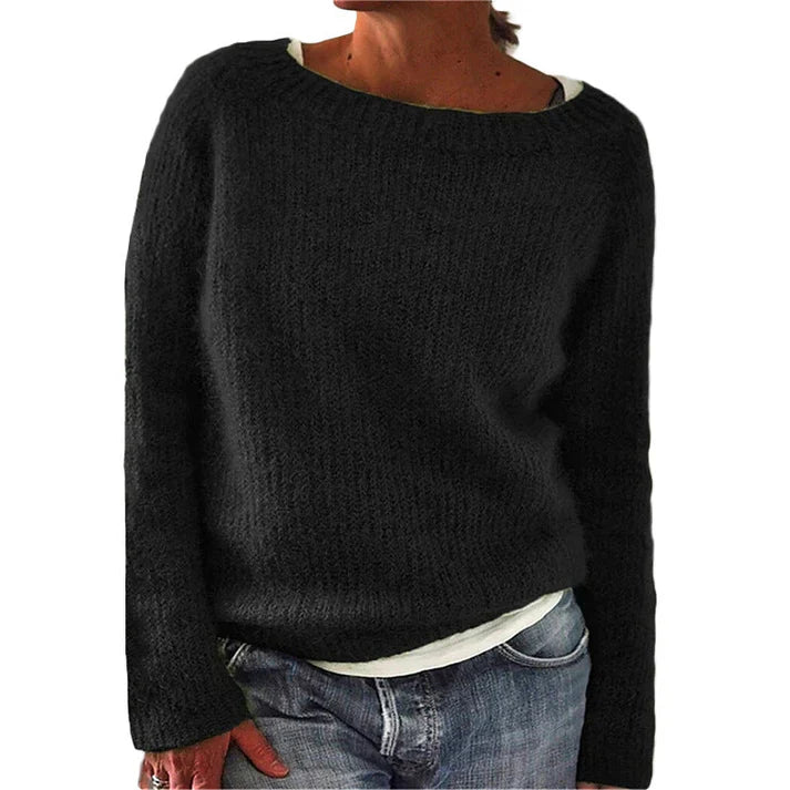 Nina - Pull classique col oversize Noir - Meralie Boutique