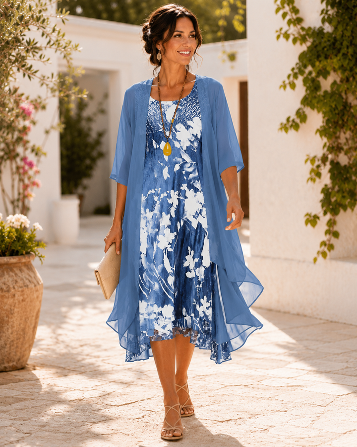 Olivia robe fluide à double épaisseur - Bleu