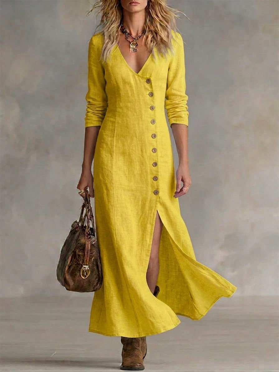 Robe longue boutonnée Jaune