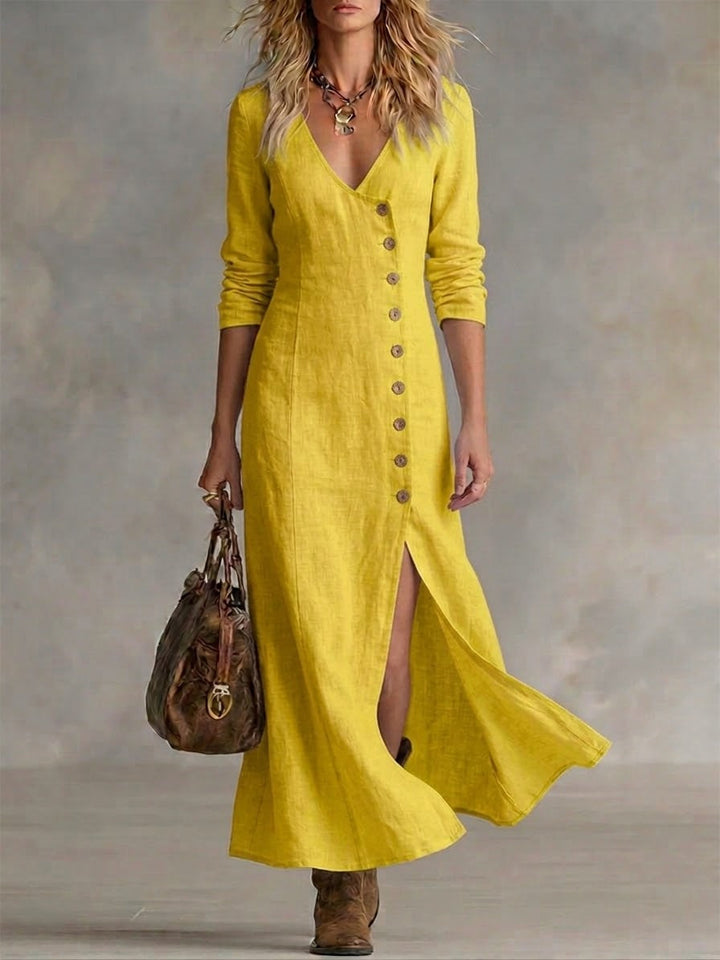 Robe longue boutonnée Jaune