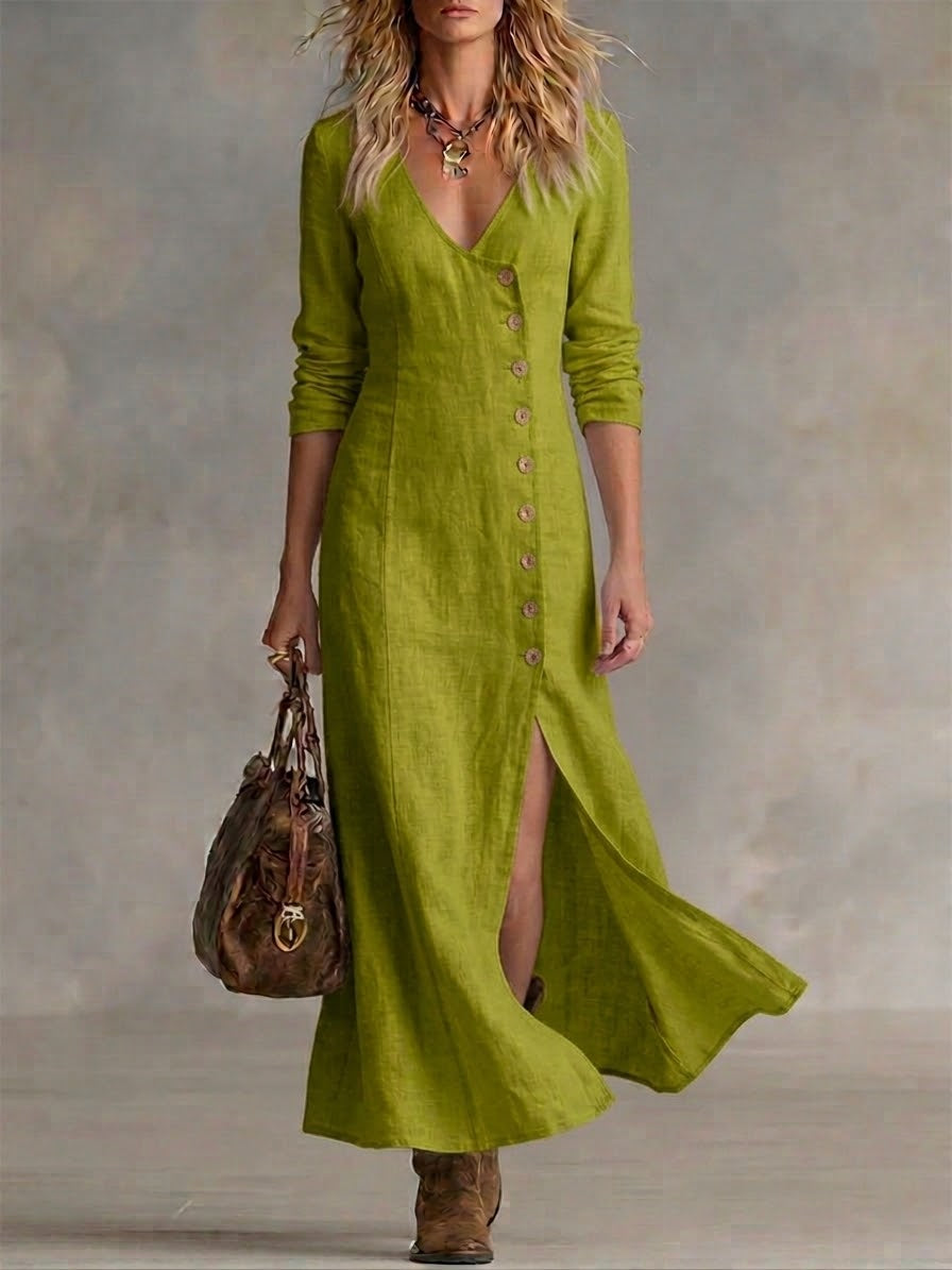 Robe longue boutonnée Vert