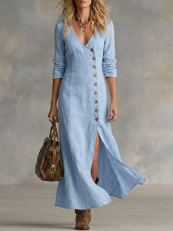 Robe longue boutonnée Bleu