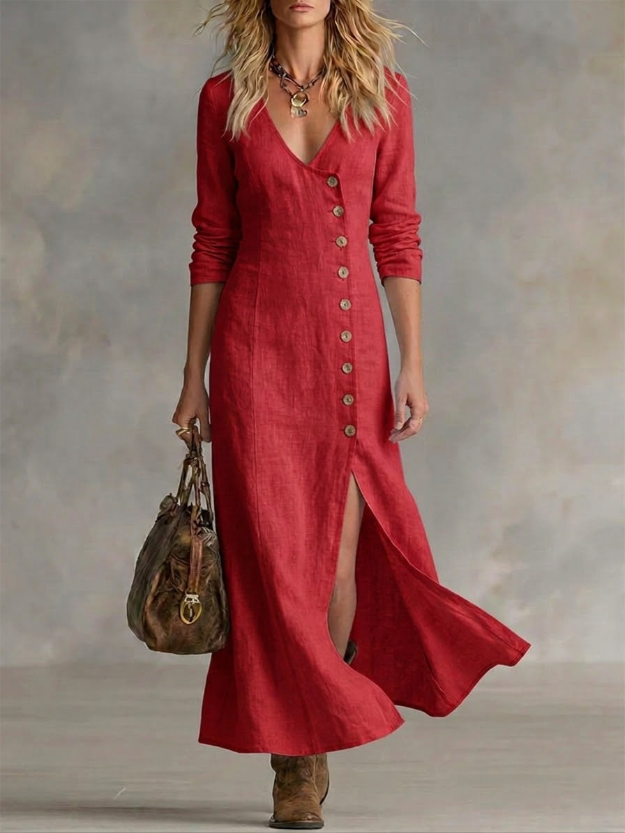 Robe longue boutonnée Rouge
