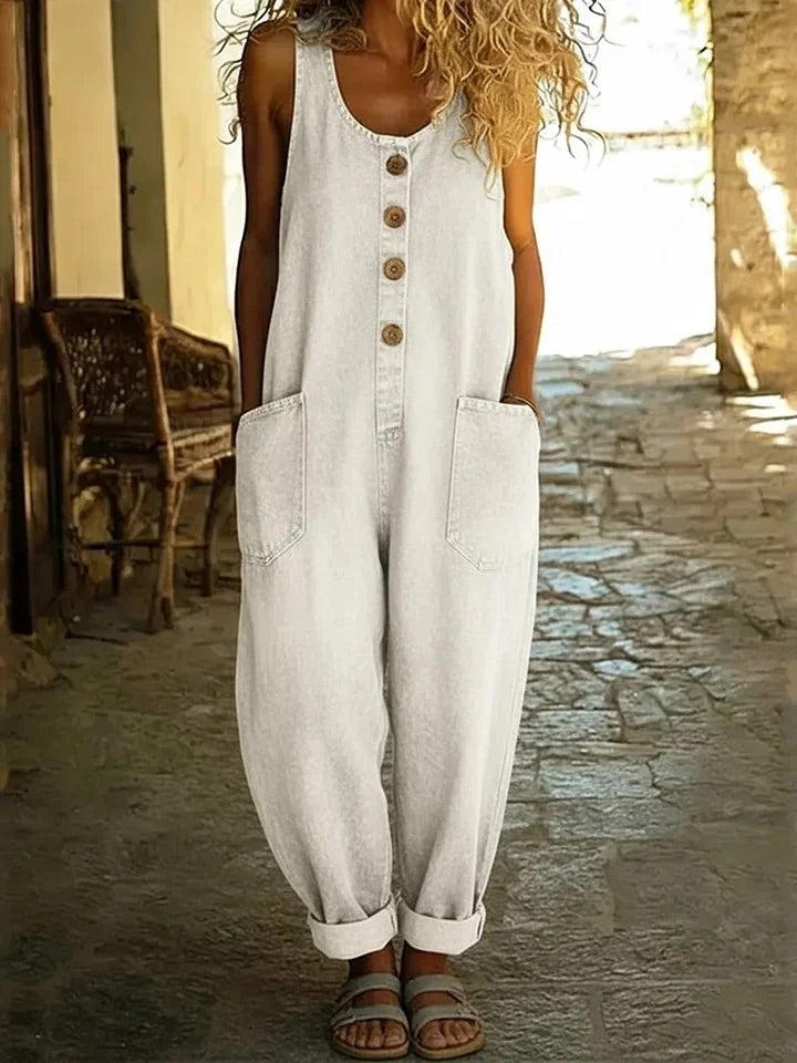 Lora - Salopette denim style vintage Blanc - Meralie Boutique
