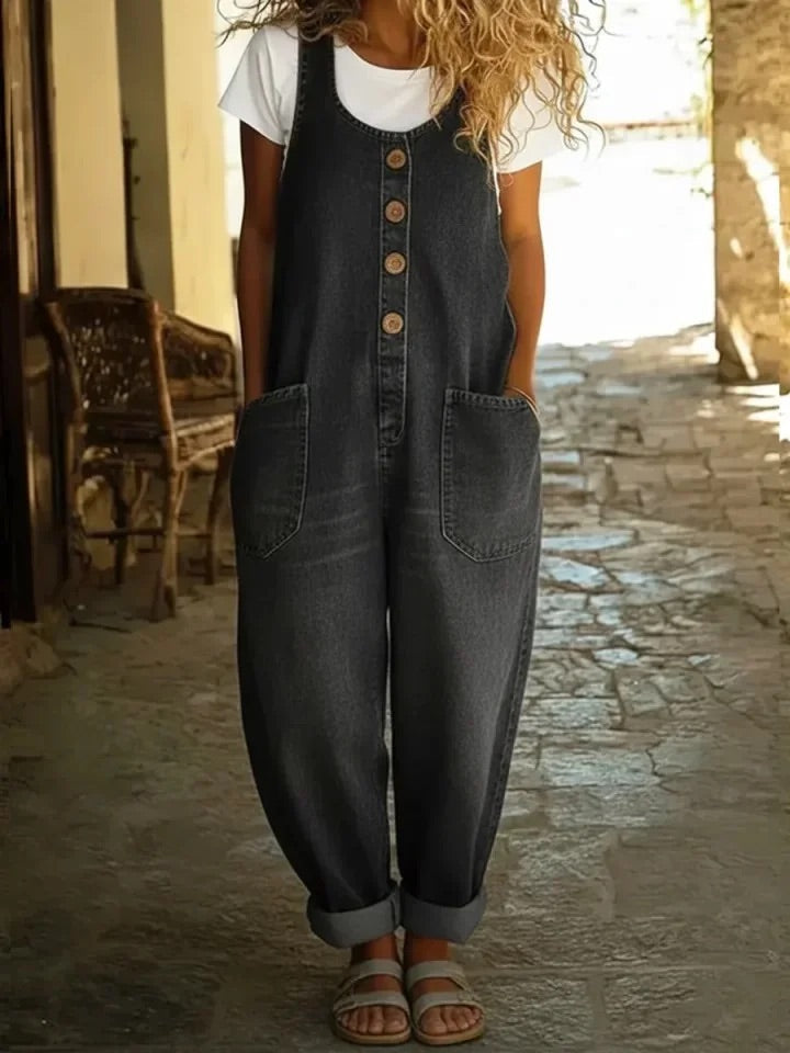 Lora - Salopette denim style vintage Noir - Meralie Boutique