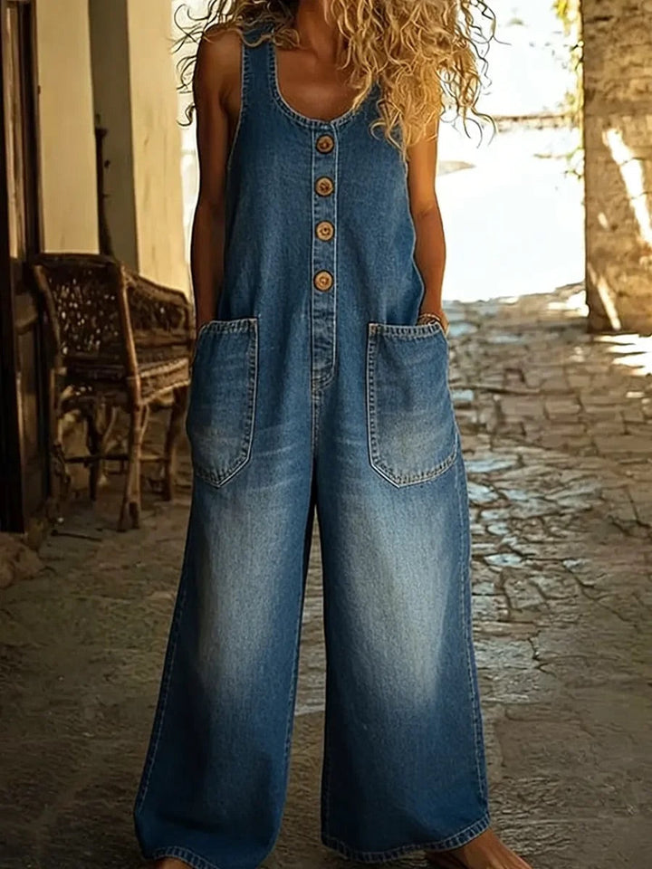 Lora - Salopette denim style vintage Bleu - Meralie Boutique
