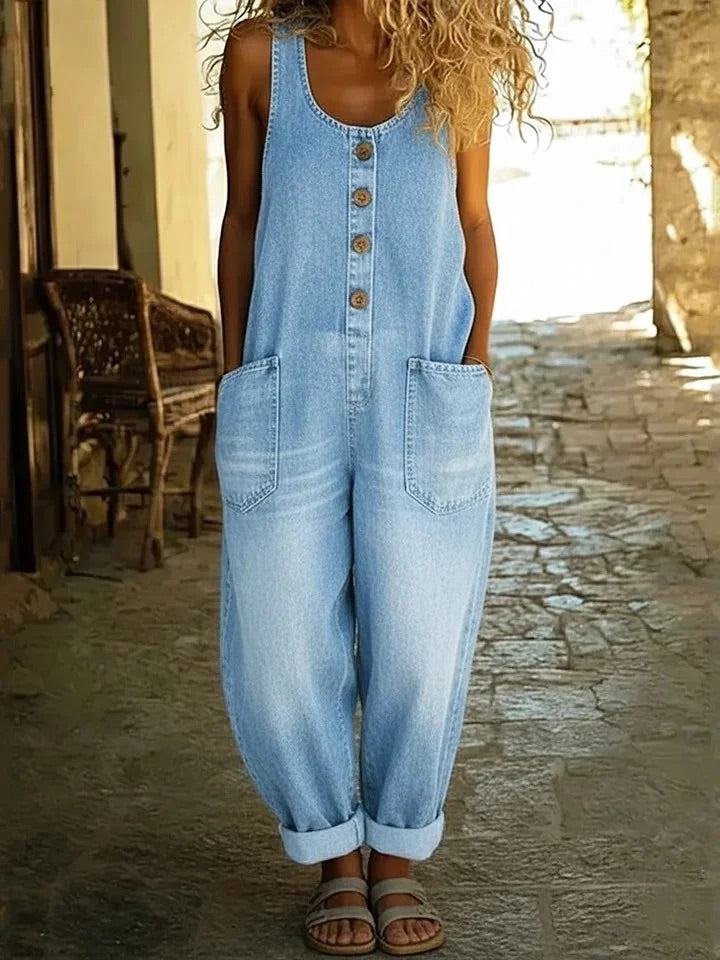 Lora - Salopette denim style vintage Bleu Clair - Meralie Boutique