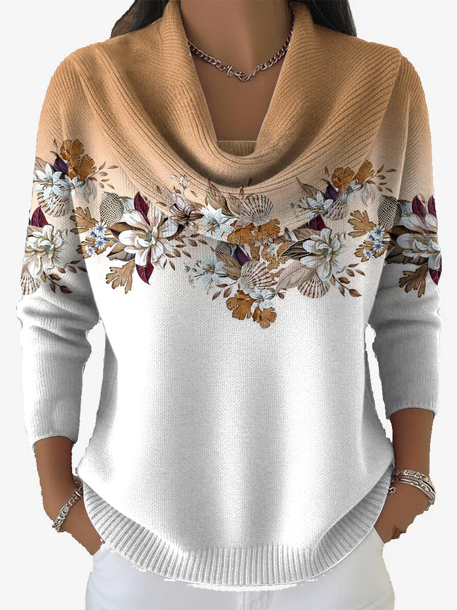 Tasnime pull fleuri dégradé à col doux - Camel