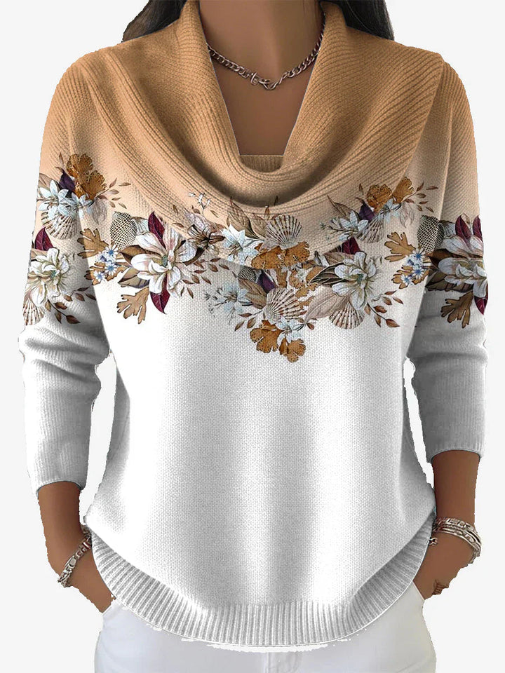 Tasnime pull fleuri dégradé à col doux - Camel