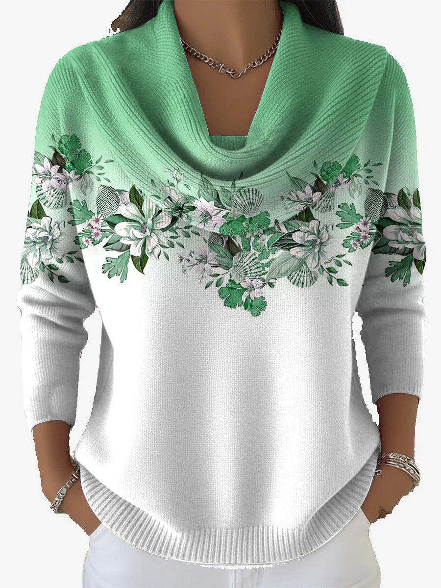 Tasnime pull fleuri dégradé à col doux - Vert