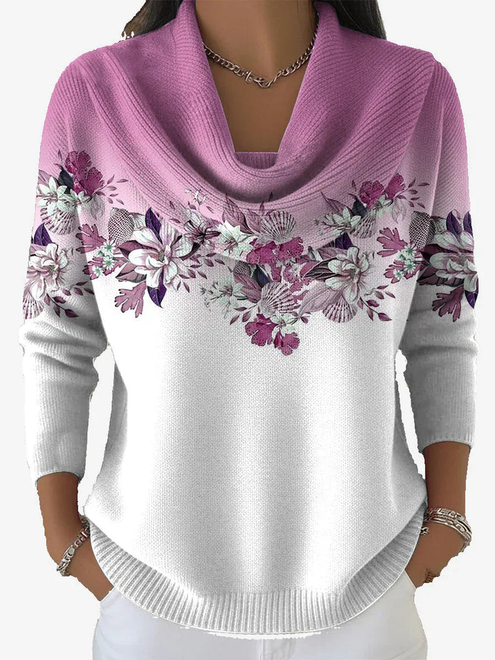 Tasnime pull fleuri dégradé à col doux - Rose